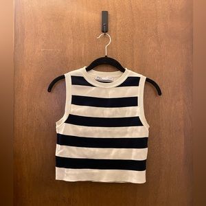 Zara Cropped Navy and White Stripe Knit Tank